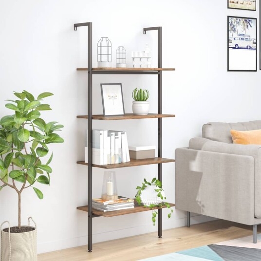 vidaXL Stigehylle 4 etasjer m?rkebrun og svart 64x35x152,5 cm
