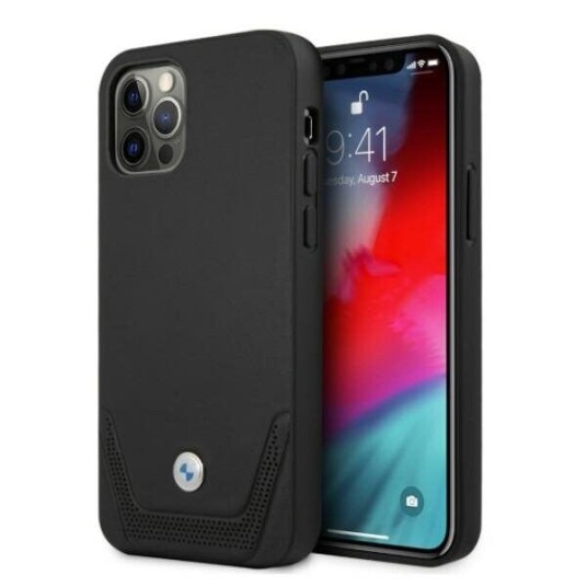 BMW Lær Perforert Mobildeksel for iPhone 12/12 Pro - Svart
