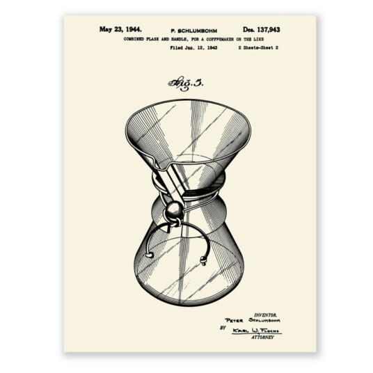 Chemex PP 1 Patent Poster Flask & Handle 1943 Sheet 1 Chemex PP 1 Patent Poster Flask & Handle 1943 Sheet 1
