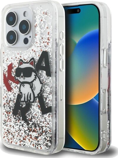 Karl Lagerfeld Choupette Glitter Mobildeksel til iPhone 16 Pro - Gjennomsiktig