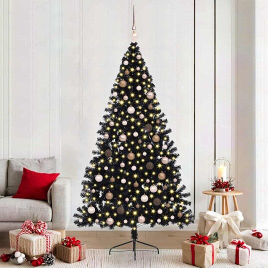 Kunstig Forhåndsopplyst Juletre med 300 LED Svart 210 cm PVC