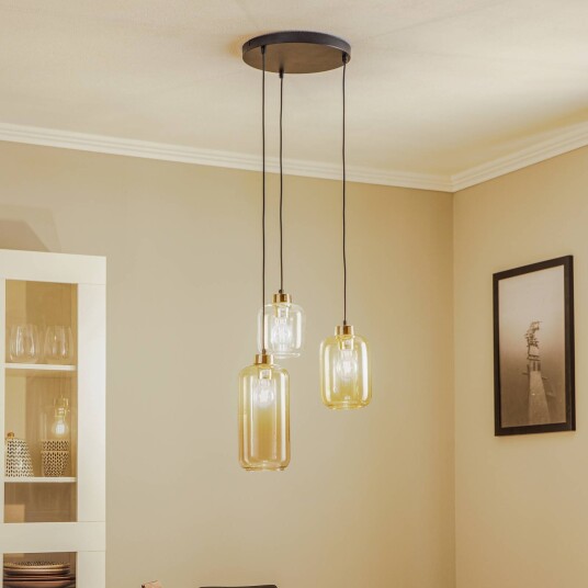TK Lighting Marco Brown pendellampe tre lys klar/brun
