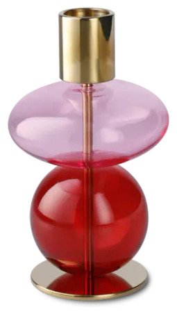 Bubble lysestake 14 cm rosa og rød