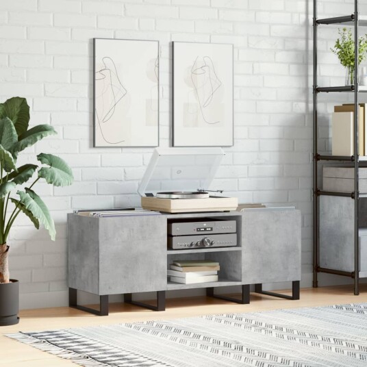  Hifi benk betonggrå 121x38x48 cm konstruert tre