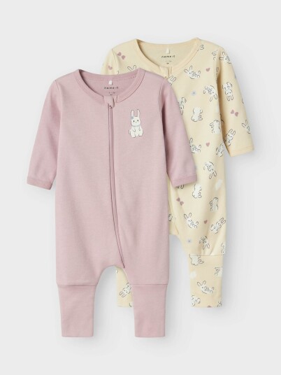 Name It Nightsuit 2 Pack Zip Sand Rabbit Beige 104