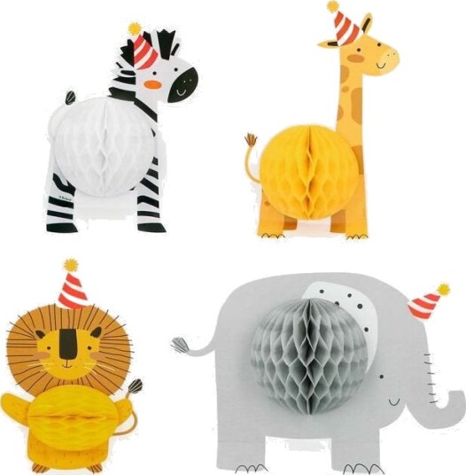 4 stk Safari Honeycomb Borddekorasjoner Safari Animals