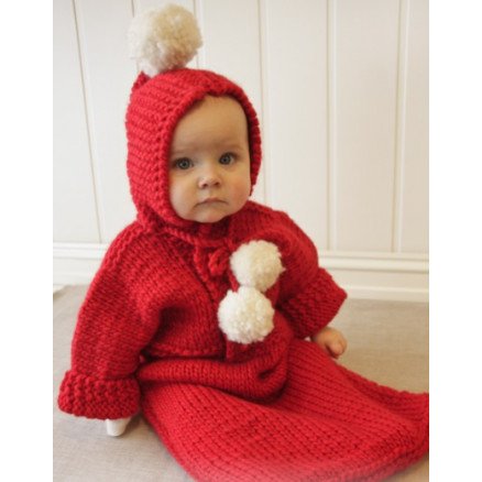 The First Noel by DROPS Design Baby Kjørepose Strikkeoppskrift str 1 3 mdr 3 4 år