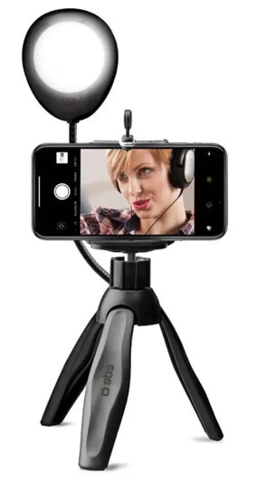 SBS Selfie Stativ for Smarttelefon med Lys - Maks Mobil: 55 - 85 mm - Svart