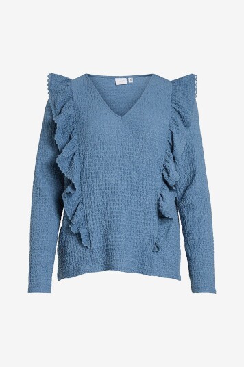 Vila Topp viPantea V neck L/S Top Blå