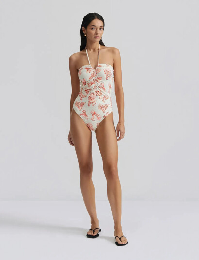 Malina Misty Ruched Halterneck Swimsuit - White - XL