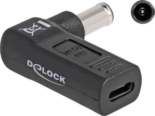 Delock Strømadapter Usb C Hunn Til 6,0 X 4,3 Mm Dc Jakk Hann 19.5 V 3 A Vinklet Svart