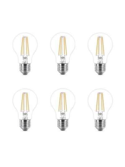 Philips LED-lyspære LEDClassic 7W/827 (60W) klar 6-pack E27 Philips LED-lyspære LEDClassic 7W/827 (60W) klar 6-pack E27