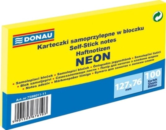 Donau Neon Gul Selvklebende Notatark 127X76 Mm 100 Stk 7588011 11