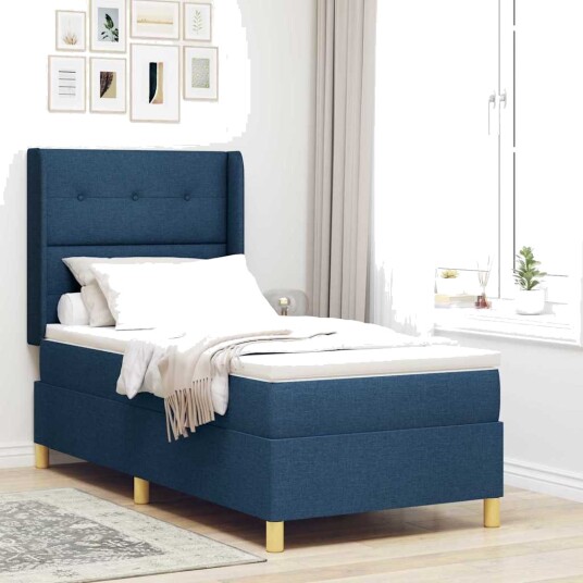 Box Spring Seng med Madrass Blå 90x190 cm Stoff