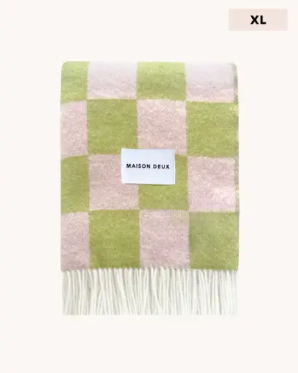 Maison Deux Checkerboard XL Pledd Grønn/Rosa
