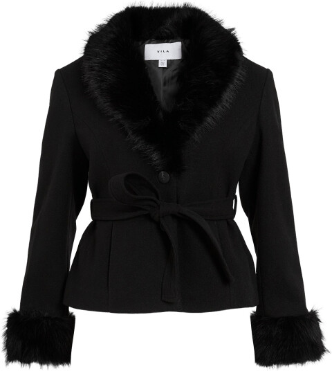 Vila Vimetil L/S Belted Short Coat/Ka Black 38 Vila Vimetil L/S Belted Short Coat/Ka Black 38