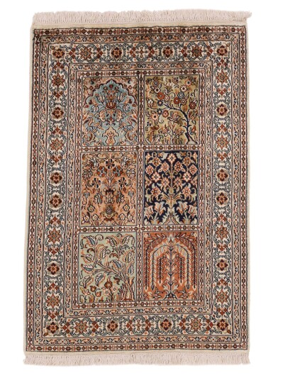 Håndknyttet. Opphav: India Kashmir ren silke Teppe 63x91
