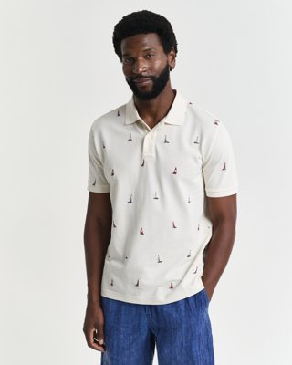 Gant Piquéskjorte med brodert båtmønster CREAM XL