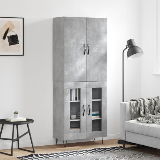 Highboard betonggrå 69,5x34x180 cm konstruert tre