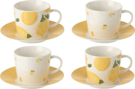 J Line S/4 Coffee Cup + Saucer Lem Wh/Yell L   Yellow   Ø 13.8 CM