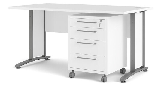 Prisme skrivebord med skuffemodul på hjul, hvit
