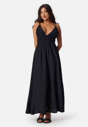 BUBBLEROOM Tie Strap Maxi Dress Black XS