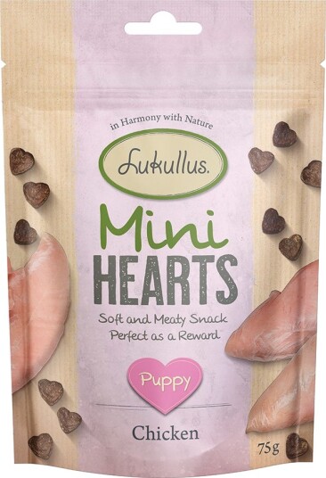 Lukullus Puppy Mini Hearts Kornfri Snacks Kylling 75g