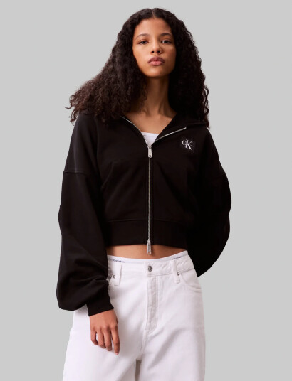 Calvin Klein Jeans A- French Terry Badge Logo Fz Ho - Black - XS