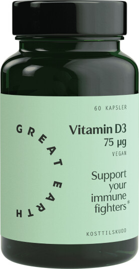 Great Earth Vitamin D3 75 μg kapsler, 60 stk. Great Earth Vitamin D3 75 μg kapsler, 60 stk.