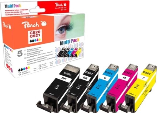 Peach 314991, Høyt (Xl) Utbytte, Sort, Cyan, Fiolblå, Gult, 9 Ml, 5 Stykker, Multipakke
