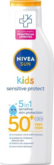 NIVEA Sun Kids Sensitive Solkrem Lotion SPF 50+ 200 ml - Vanntett Beskyttelse for Barn NIVEA Sun Kids Sensitive Solkrem Lotion SPF 50+ 200 ml - Vanntett Beskyttelse for Barn