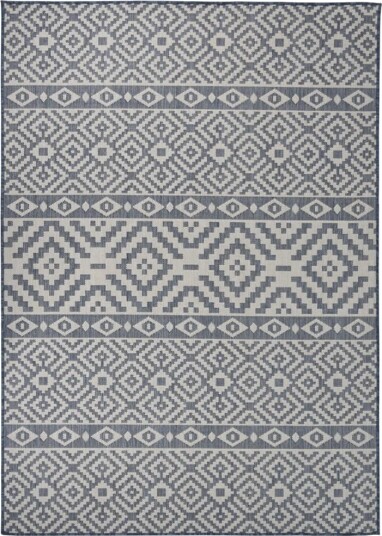 vidaXL Utendørs flatvevd teppe 140x200 cm blå striper