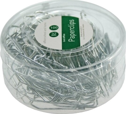 Papirclips, 32 Mm, Sølv, Pakke A 100 Stk.