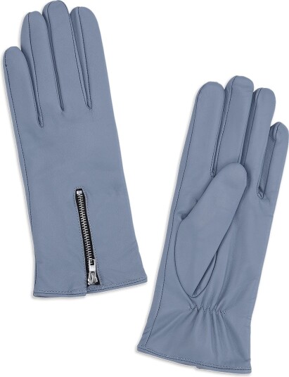 SUI AVA Zip-Front Leather Gloves - DOVE BLUE - L//8.5