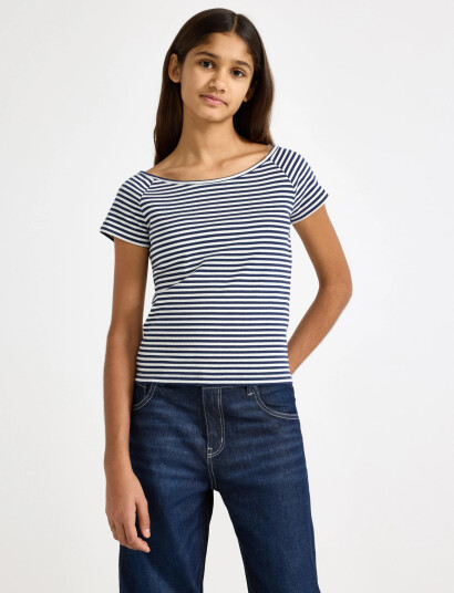Lindex Top Short Sleeve Rib And Deep Navy 128 Lindex Top Short Sleeve Rib And Deep Navy 128