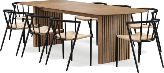 Richeto spisebord 240 cm med 8 Winston spisestoler - Naturlig finish / Beige / Metallben svart