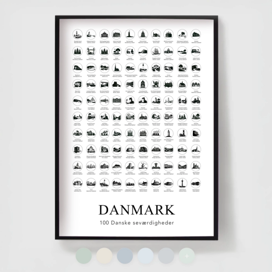 Namly Design Danmark Plakat 100 steder å besøke POSTERZNIOTQ