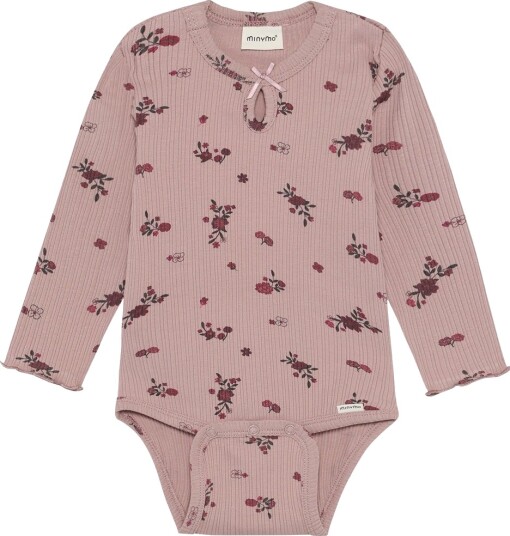 Minymo Body I/e Rib AOP Fawn Minymo 74 Langermet Body Bordeaux Rosa