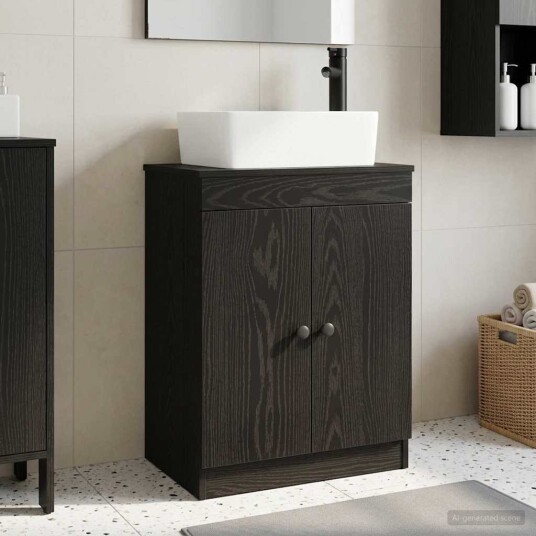 Badmøbel med vask Svart 54 x 35 x 83 cm Konstruert tre Badmøbel med vask Svart 54 x 35 x 83 cm Konstruert tre