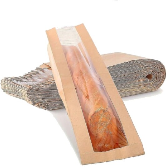 50 stk. papirbrødpose med vindu for hjemmelaget brød baguettposer brune kraft loffposer lange franske brødposer brødkjeks emballasje B