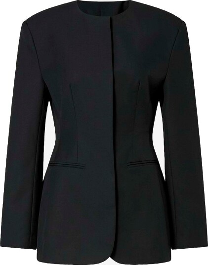 By Malina Blazer Carol Collarless Wool silk Evening Blazer Svart