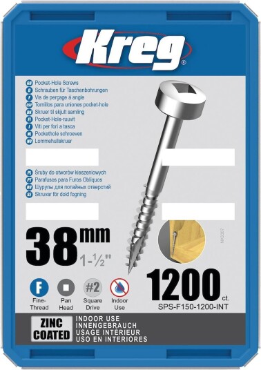 Kreg Sps-F150-1200-INT Skrue 38 mm Ø, Galvanisert, 1200-Pakk, Pan Head