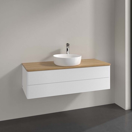 Villeroy & Boch Antao Servantskap med 2 skuffer 120x50x36 cm m/lys Hvit Matt/Eik Villeroy & Boch Antao Servantskap med 2 skuffer 120x50x36 cm m/lys Hvit Matt/Eik