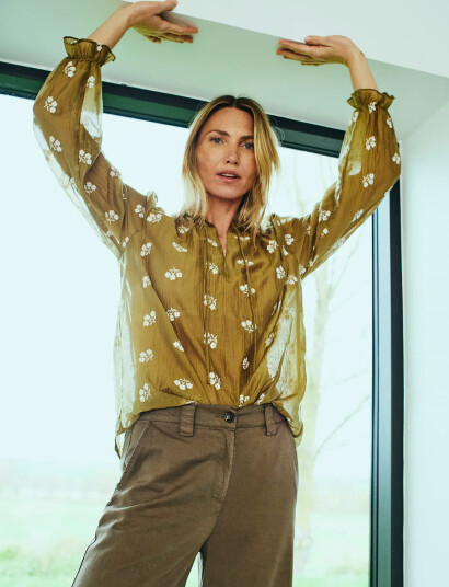 FREE/QUENT Blouse From Freequent In A Light Material With Allover Floral Embroidery. In Add - Brown - S