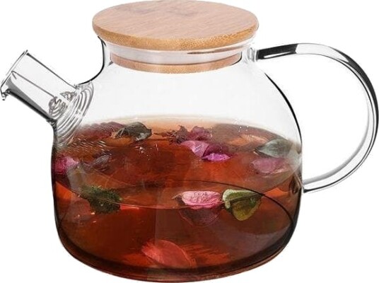 Excellent Houseware Glassmugge med sil for vann te urter varme drikker med håndtakslokk 1 l