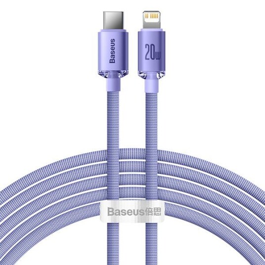Baseus Crystal 20W PD USB-C til Lightning Kabel 2m Lilla Baseus Crystal 20W PD USB-C til Lightning Kabel 2m Lilla