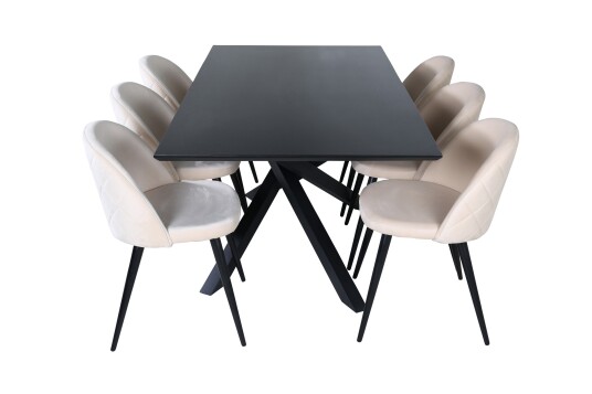 Venture Home Piazza Spisegruppe 180 cm Rektangulær med 6 Velvet Stoler Beige