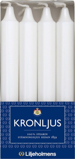Liljeholmens Kronelys 20,6 cm 8 stk hvit Liljeholmens Kronelys 20,6 cm 8 stk hvit
