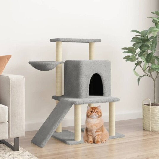 Vidaxl Kattetre Med Klorestolper I Sisal Lysegrå 96.5 cm