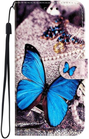 EIDERWOOD iPhone 17 Kunstskinn Flip Deksel med Lommebok & Stropp – Blå Sommerfugl